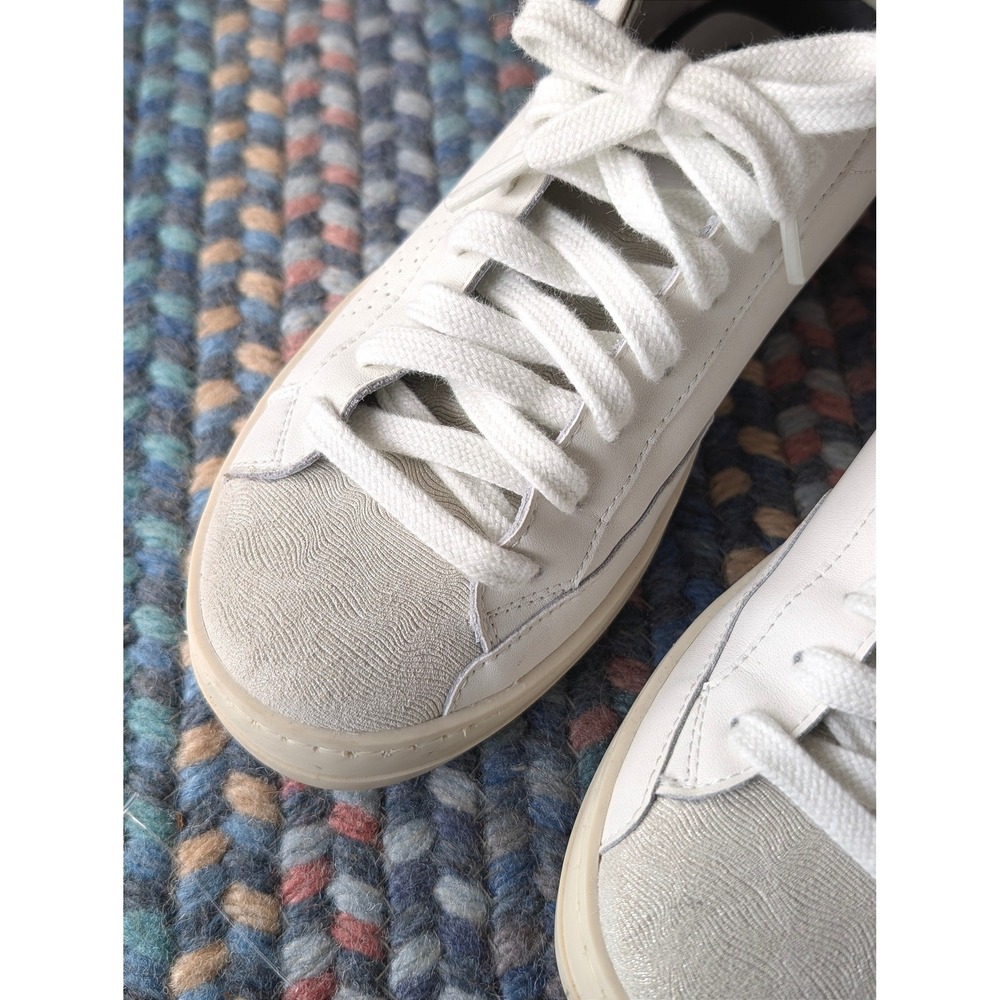 P448 John Low Top Sneakers White Leather Suede Toe Lace Up Womens 36 - Picture 2 of 8